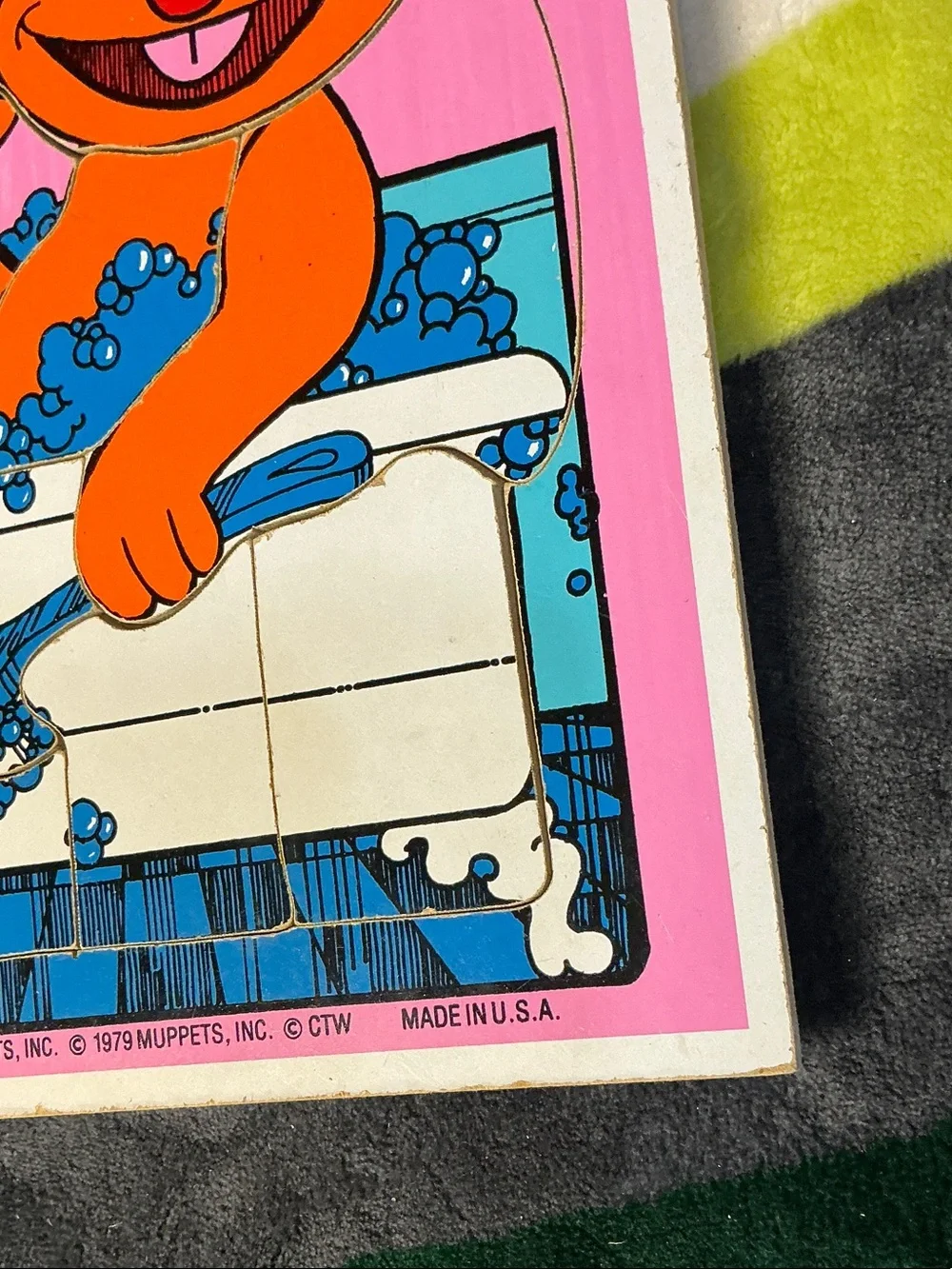 Vintage Playskool Sesame Street Puzzle - Big Bird Blue & Ernie Pink Wood Puzzles